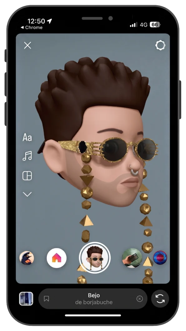 Filtro de Instagram de realidad aumentada del artista Bejo