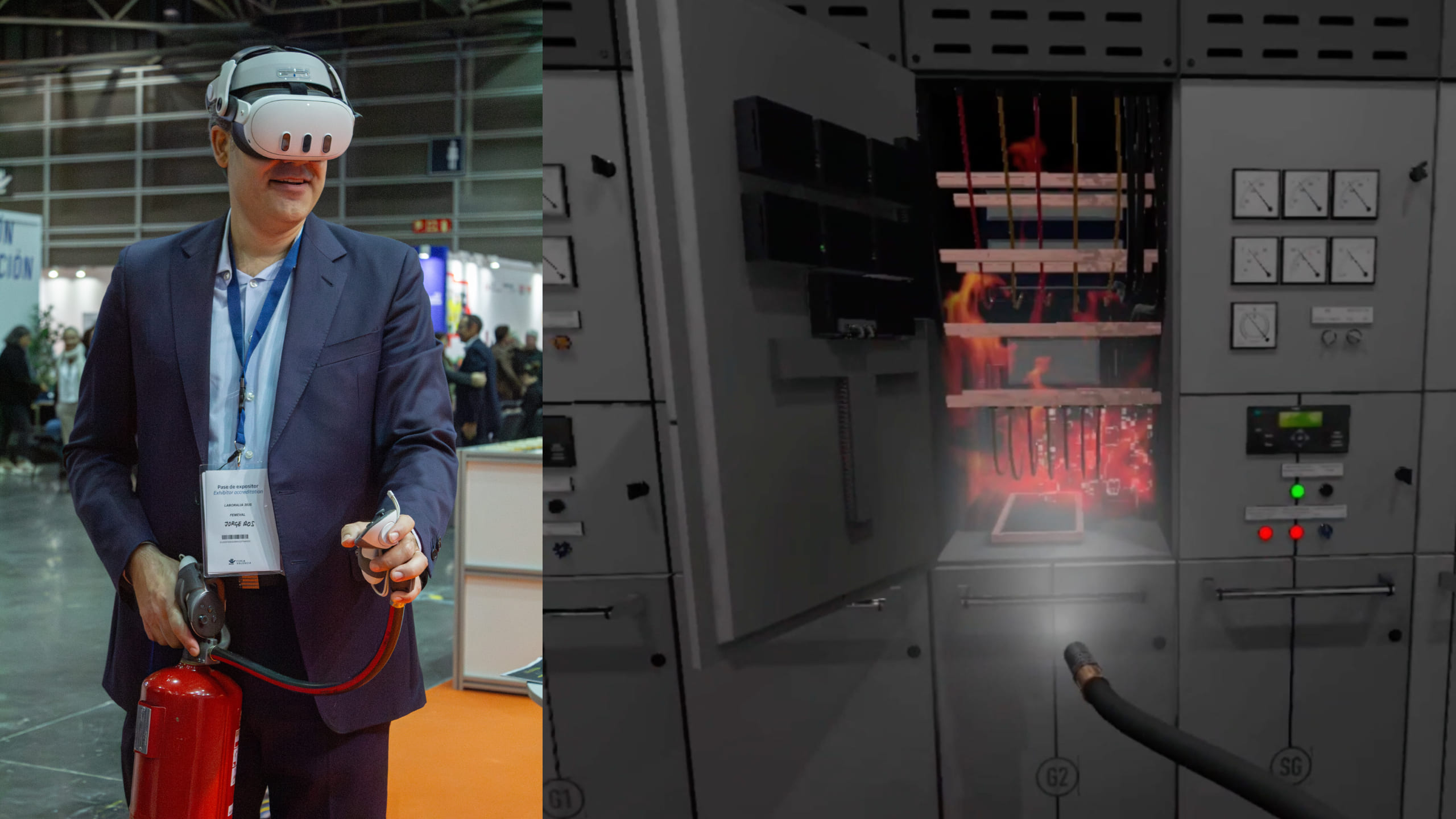 Simulador de realidad virtual de extinción de incendios con extintor real