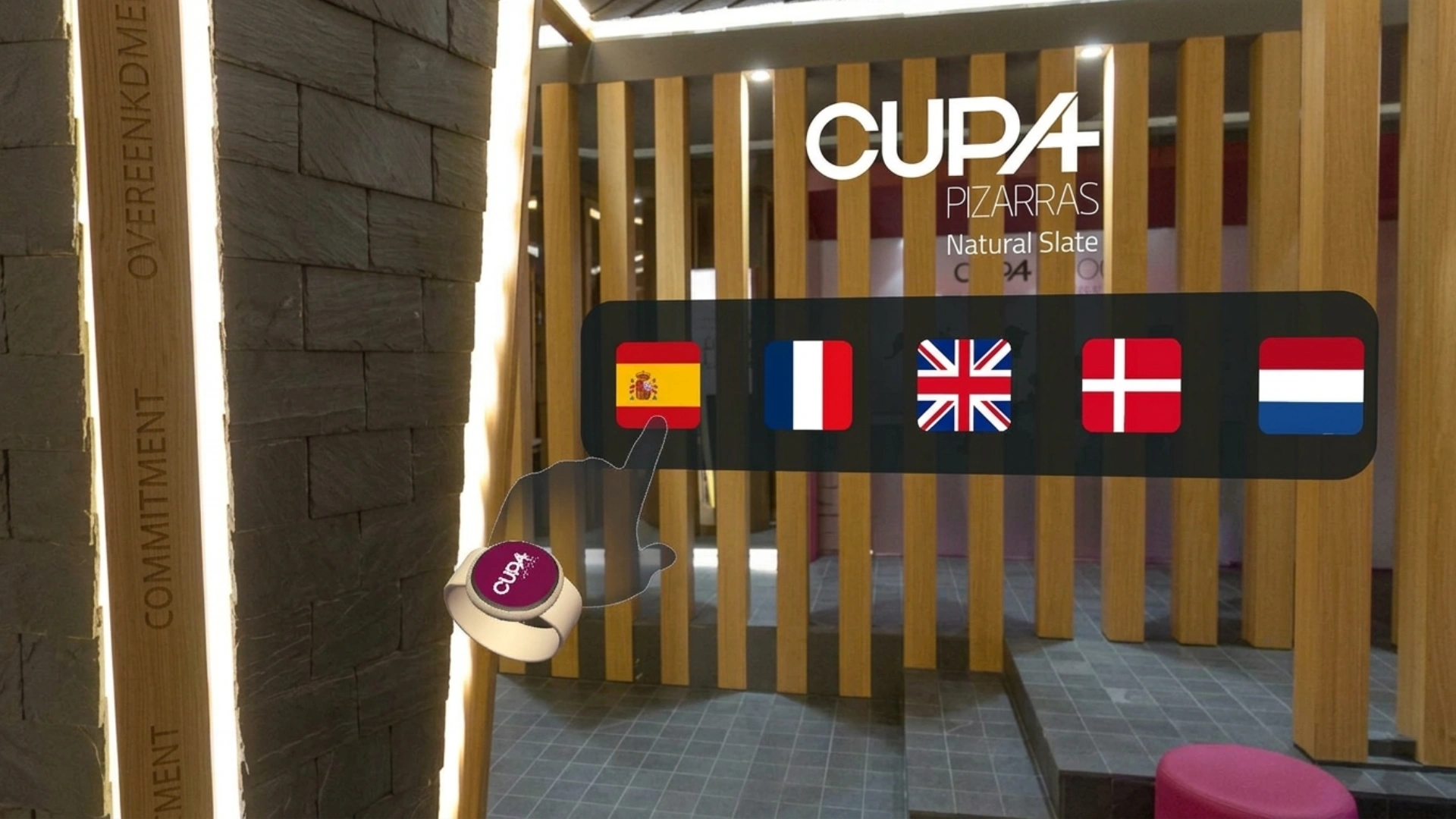 cupa_centro_1 Menú de selección de idioma de la experiencia VR de Cupa Pizarras: español, francés, inglés, danés y neerlandés