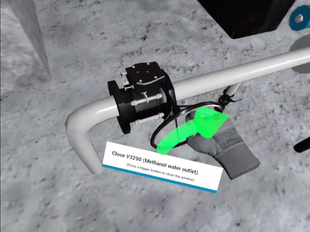 Valve shutdown in gas tank VR simulation